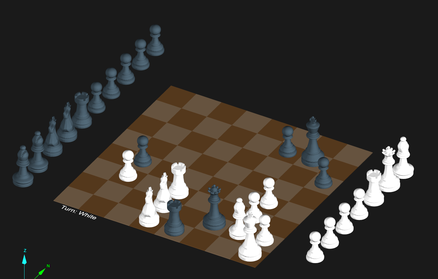 Captured pieces appearing along the side of the board Captured pieces appearing along the side of the board