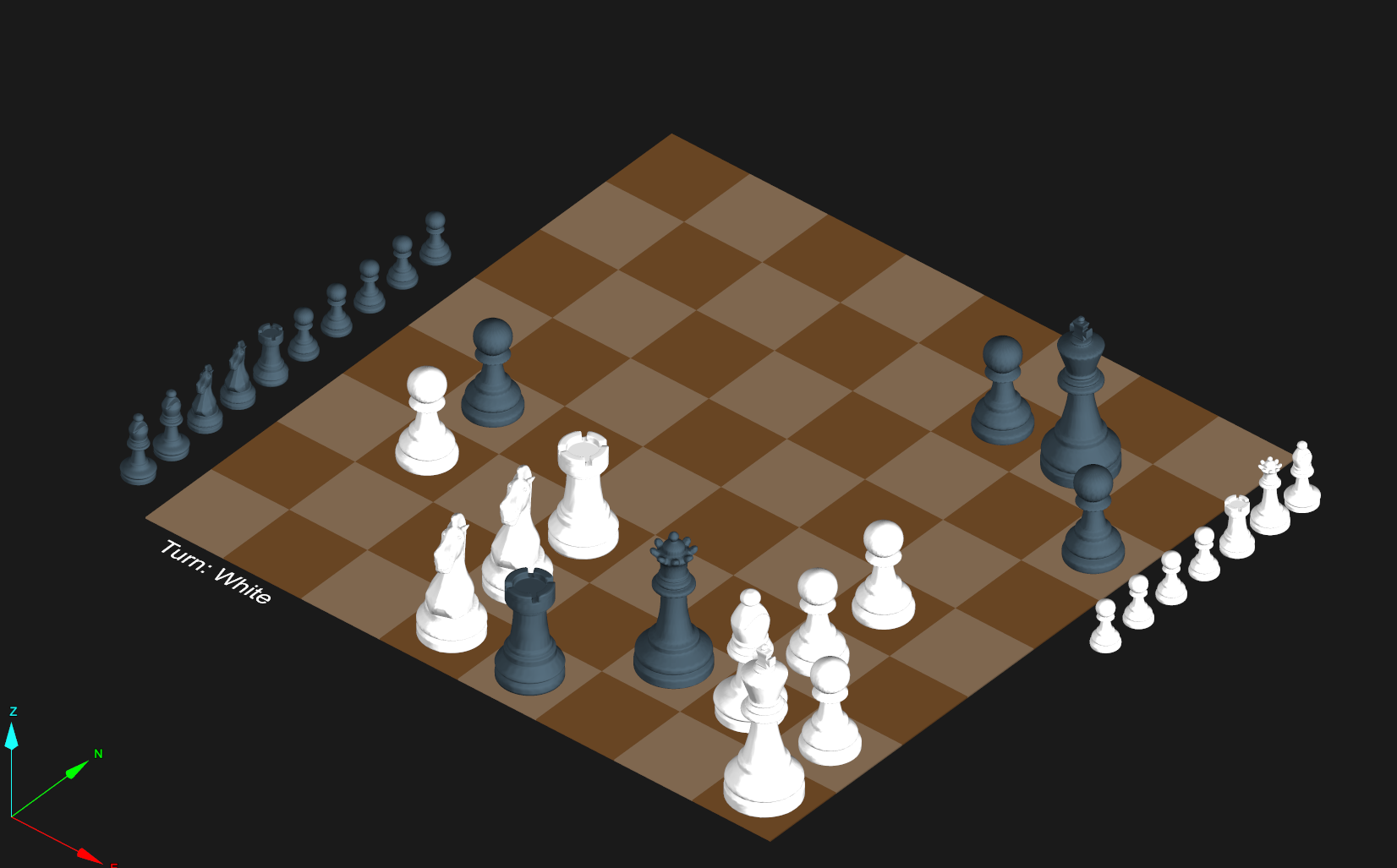 X captured pieces appearing along the side of the board Smaller captured pieces