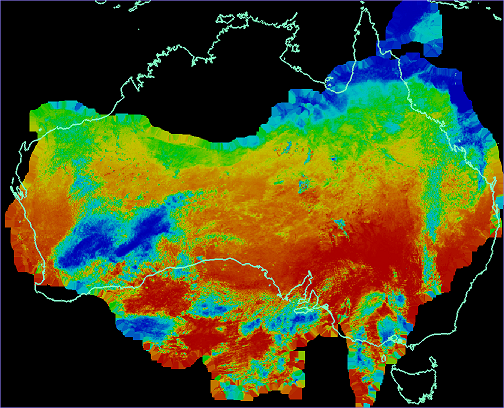 Solar data shown upside down within the coastline of Australia